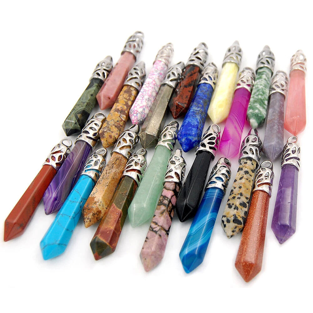 10Pcs Silver Plated Hexagonal Gemstone Reiki Chakra Charms