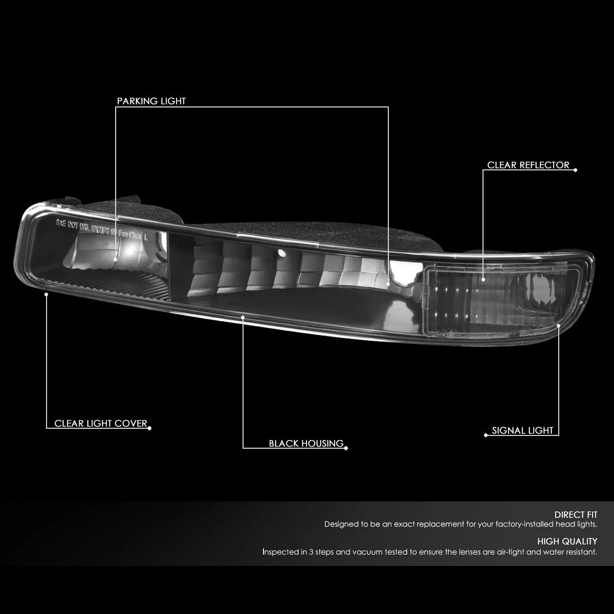 Bumper Signal Light for GMC Sierra/Yukon (1999–2006) Black Housing Crystal Clear