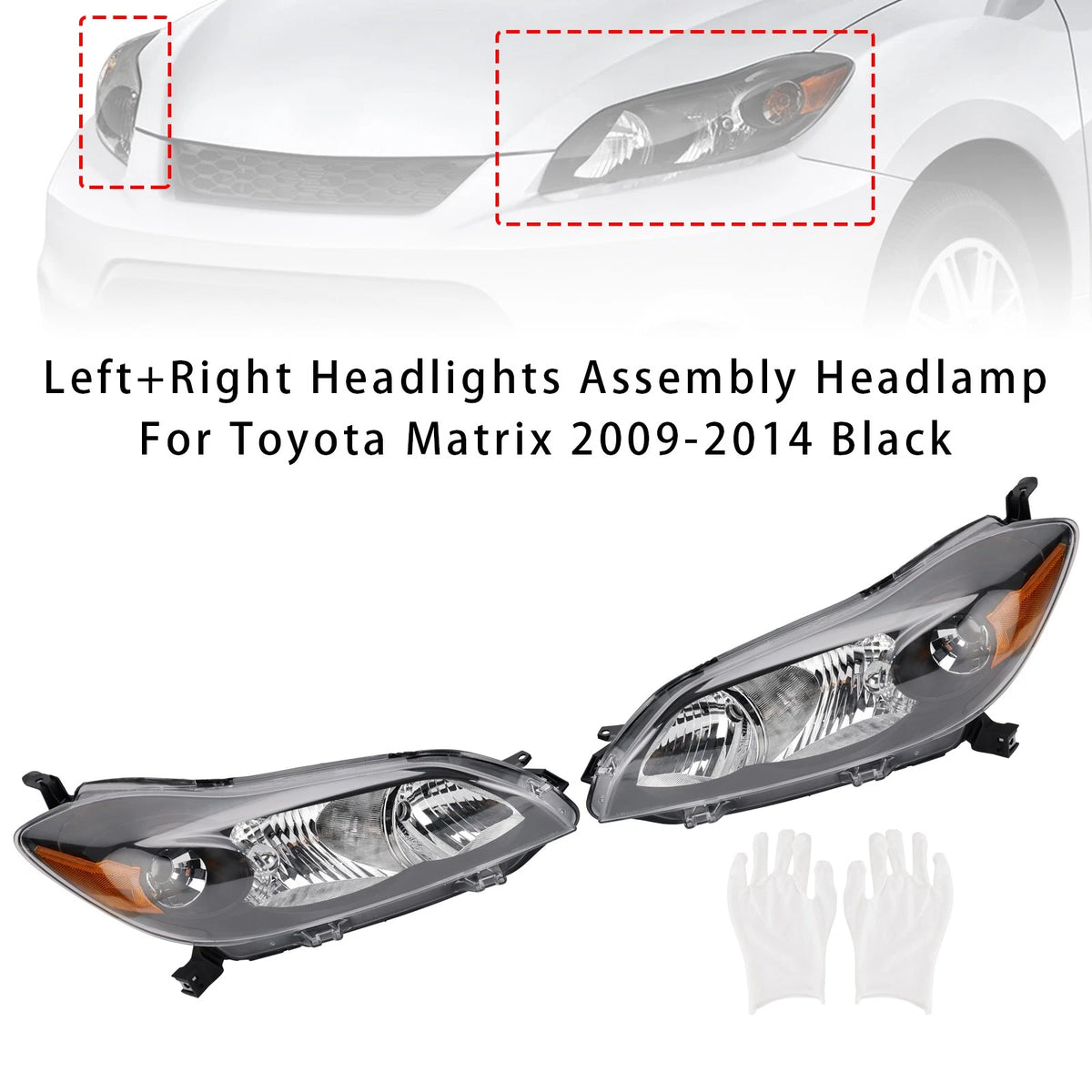 Set of 2 Headlight Assemblies for Toyota Matrix (2009–2014) 8115002650, 8111002650, TO2503184, TO2502184