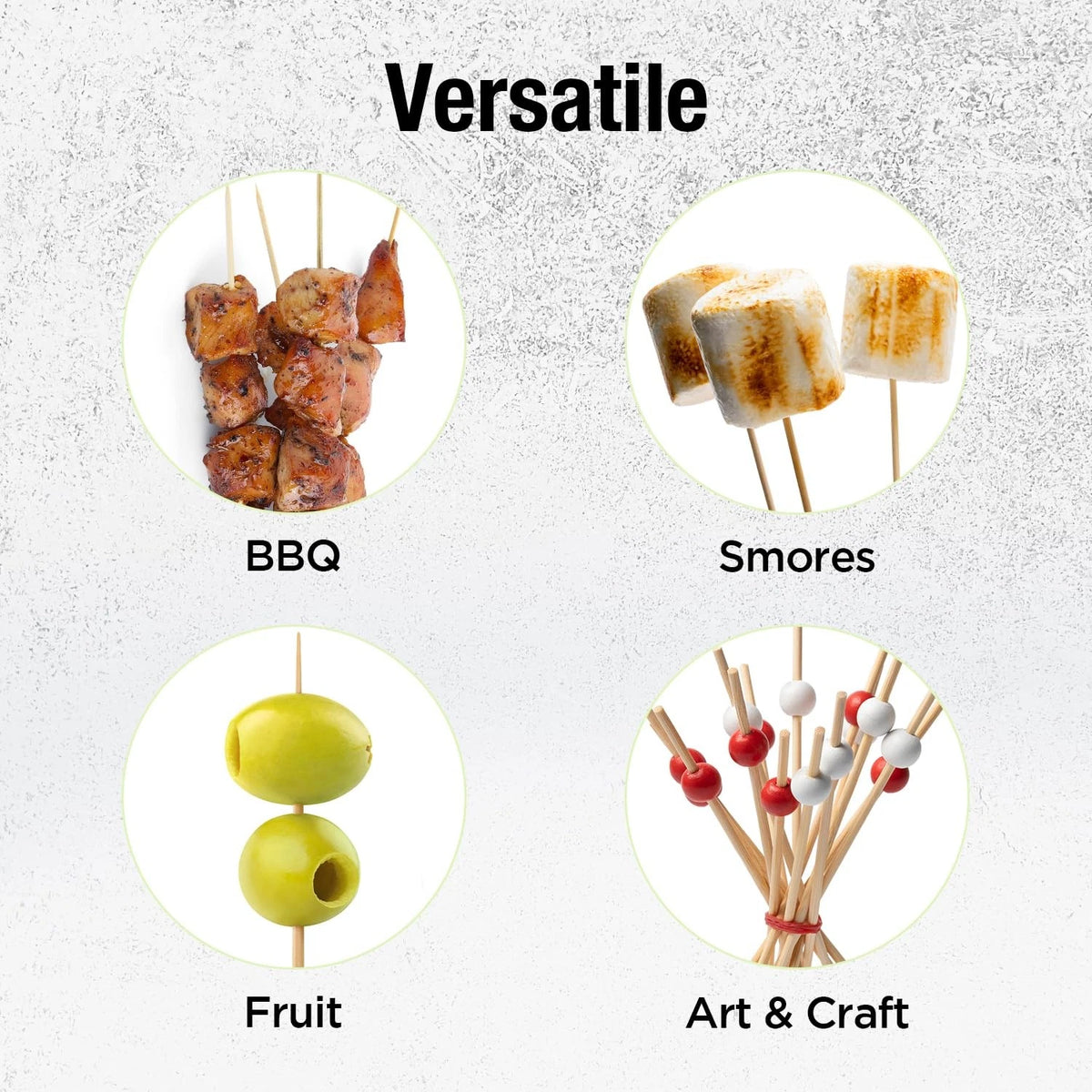 6 Inch Bamboo Skewers for BBQ Appetizers (Set of 50)