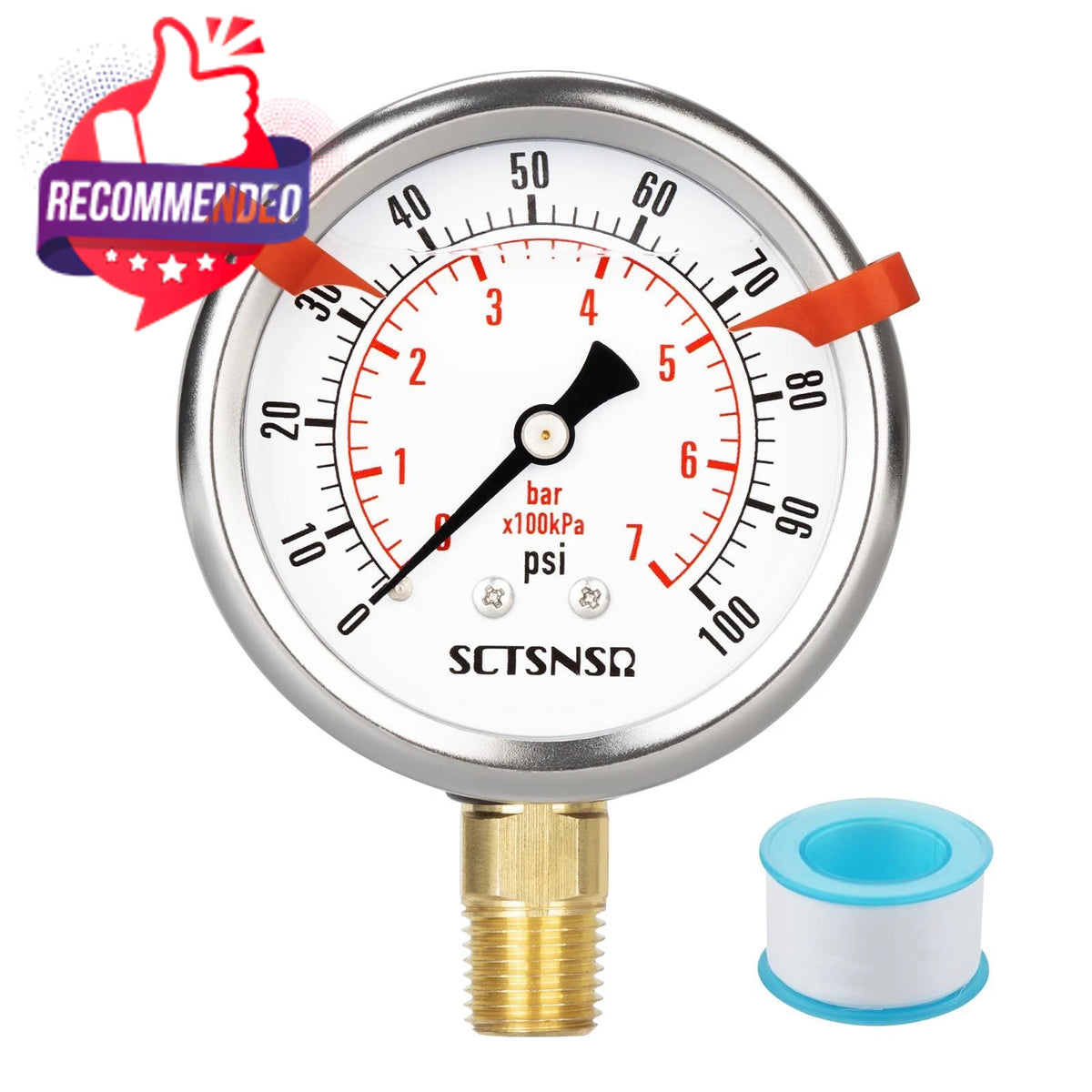 2.5 Inch Glycerin Filled Pressure Gauge for Industrial Use (0-100 PSI)