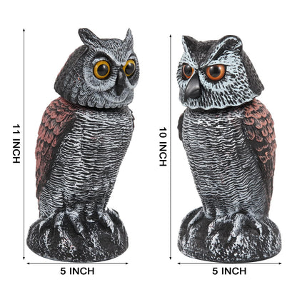 2X Fake Owl Decoys for Scaring Birds Away (Rotating 10+11 Inch)