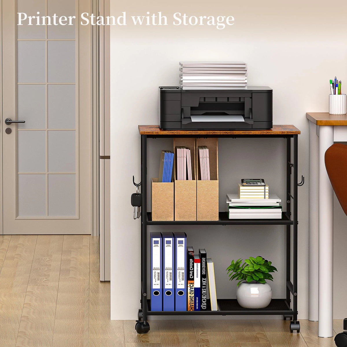 3-Tier Printer Stand with Wheels for Office Use