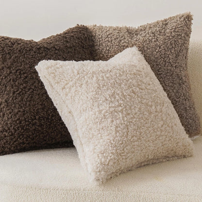 2X Teddy Faux Fur Throw Pillow 18" for Home Decor (Pack of 2), Khaki