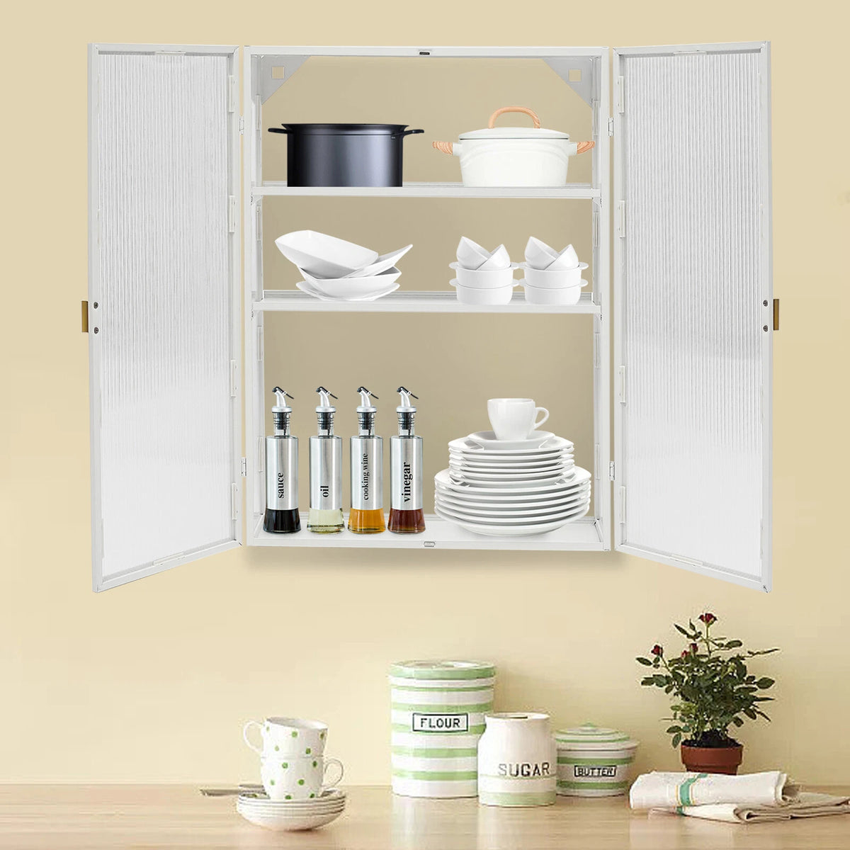 Double Glass Door Wall Cabinet for Kitchen & Bathroom (No Part Numbers)