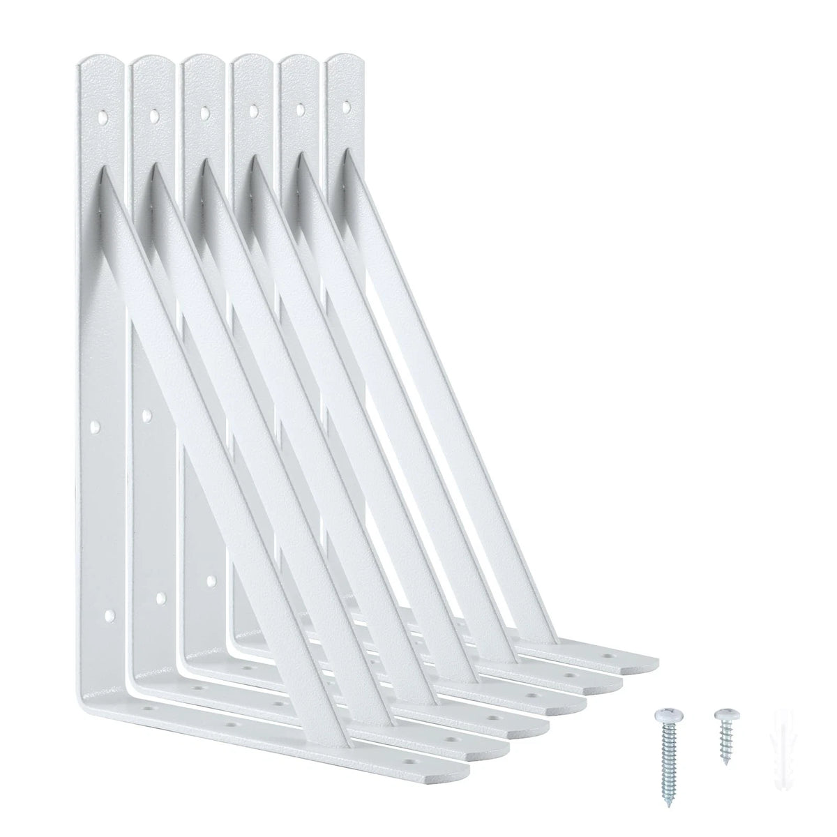 Set of 6 Heavy Duty Metal Shelf Brackets 12 x 8 Inches - White