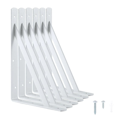 Set of 6 Heavy Duty Metal Shelf Brackets 12 x 8 Inches - White