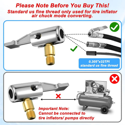 2X Tire Inflator Hose Adapter Lock on Nozzle for Universal Use