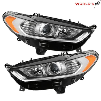 Set of 2 Headlight Assembly Lamps for Ford Fusion (2013–2016) Halogen Amber