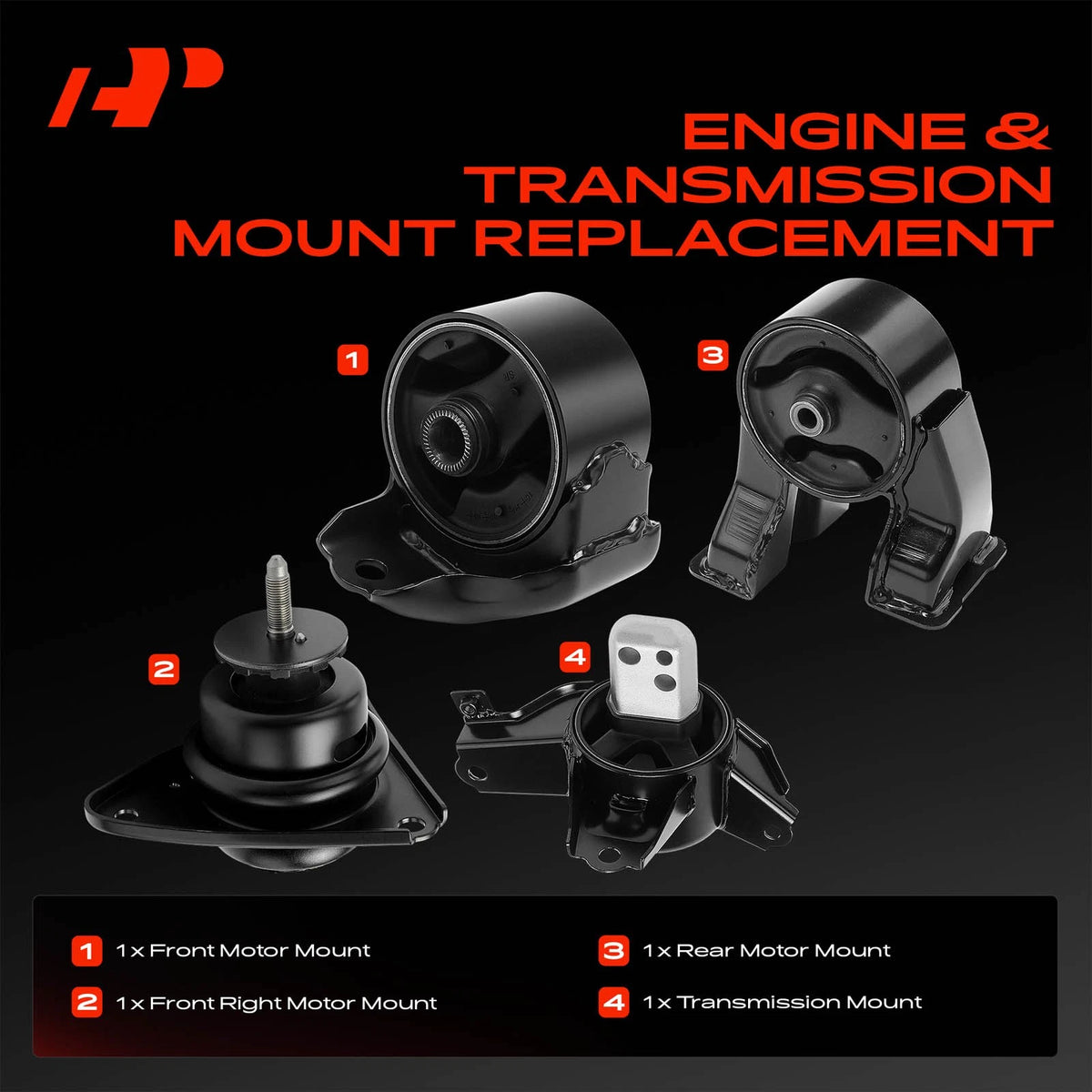 Set of 4 Engine Motor & Trans Mounts for Hyundai Elantra (2007–2012) 219102H150, 218100Q000, 218102H000