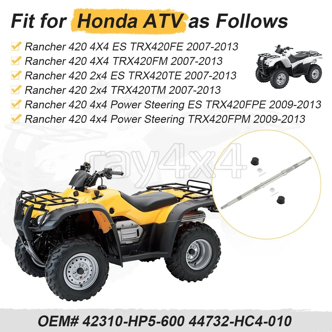 Rear Axle Shaft & Wheel Cap for Honda Rancher TRX420 (2007–2014) 42310-HP5-600