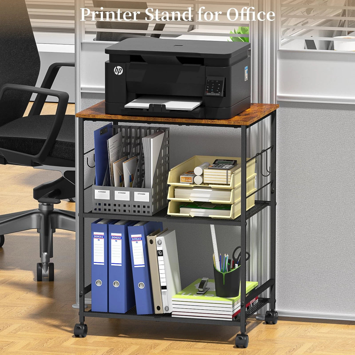 3-Tier Printer Stand with Wheels for Office Use