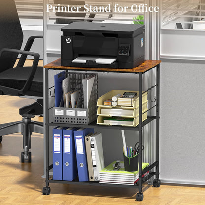3-Tier Printer Stand with Wheels for Office Use