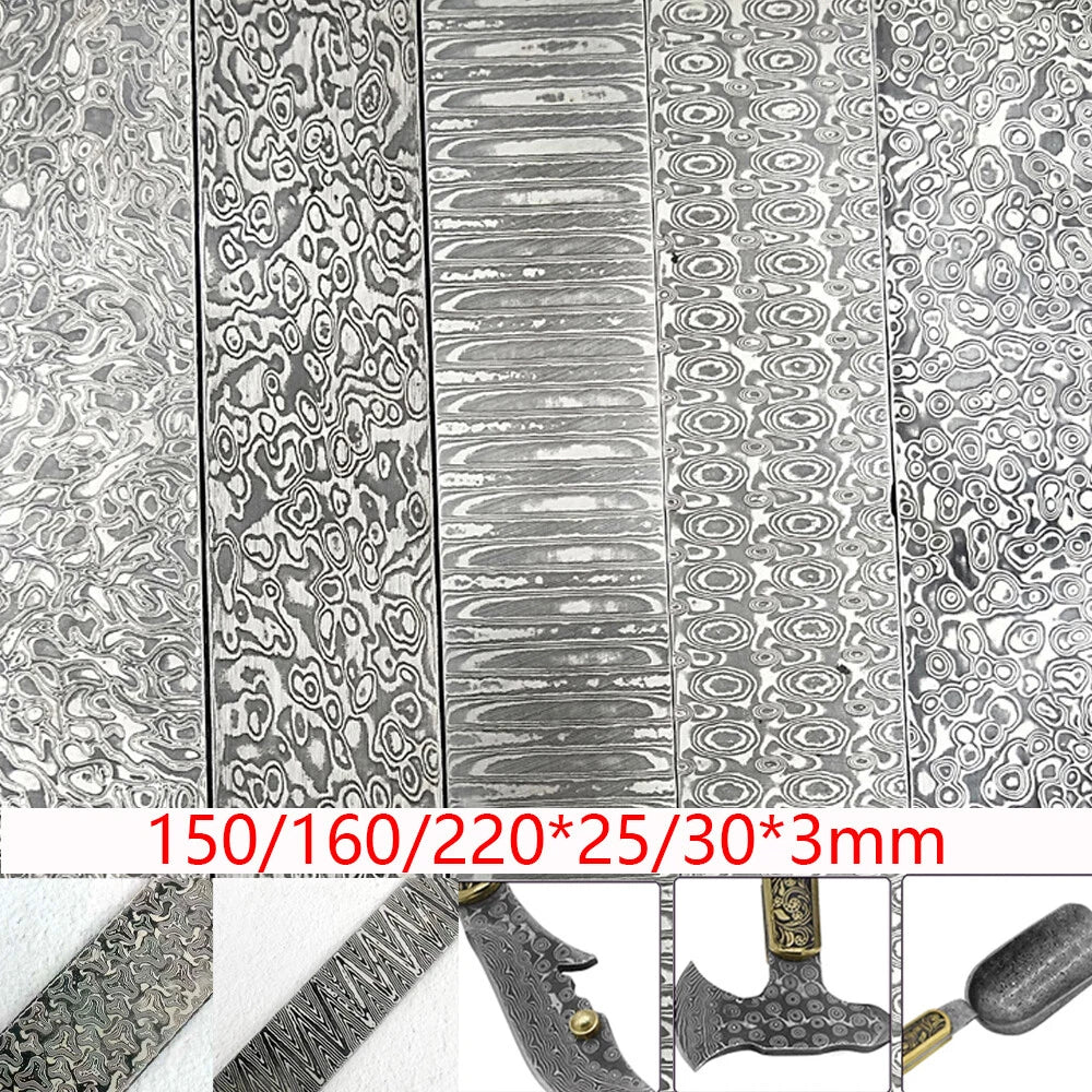 Set of 3 VG10 Damascus Steel Billet Bars for Knife Blade Blanks (150/160/220mm)