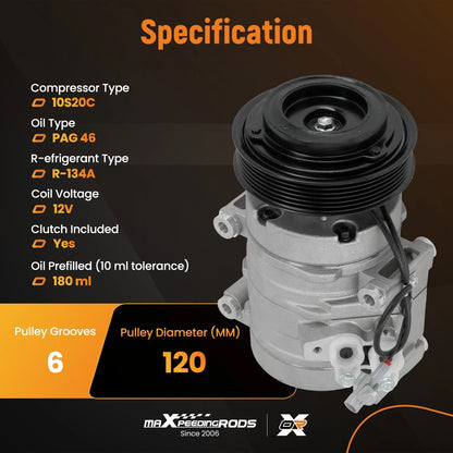 AC Compressor 10S20C for Toyota Sienna 3.3L 3.5L (2004–2007) w/Clutch