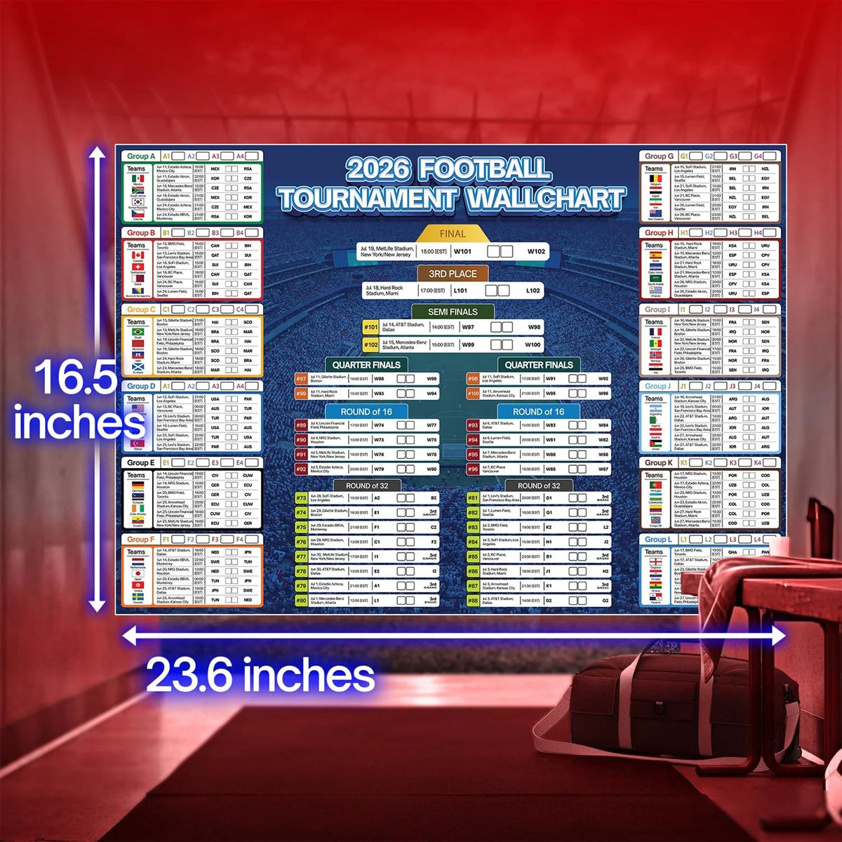 2X Extra Large Soccer Schedule Poster for World Cup 2026 (2026)