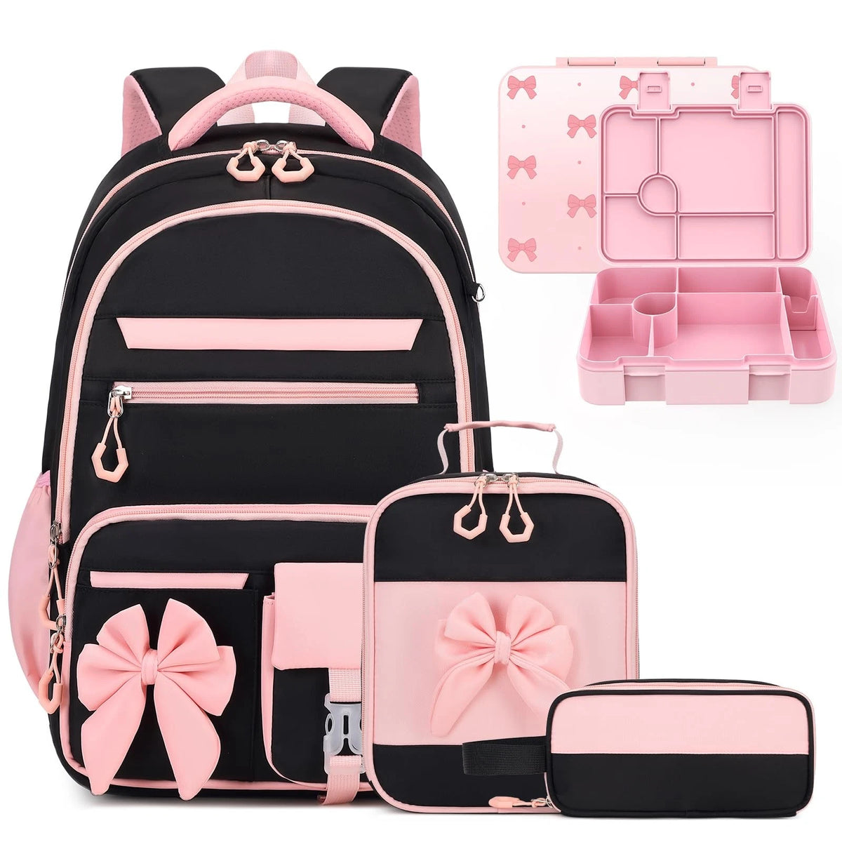 Set of 4 Kids Bento Box with Insulated Lunch Bag and Cutlery