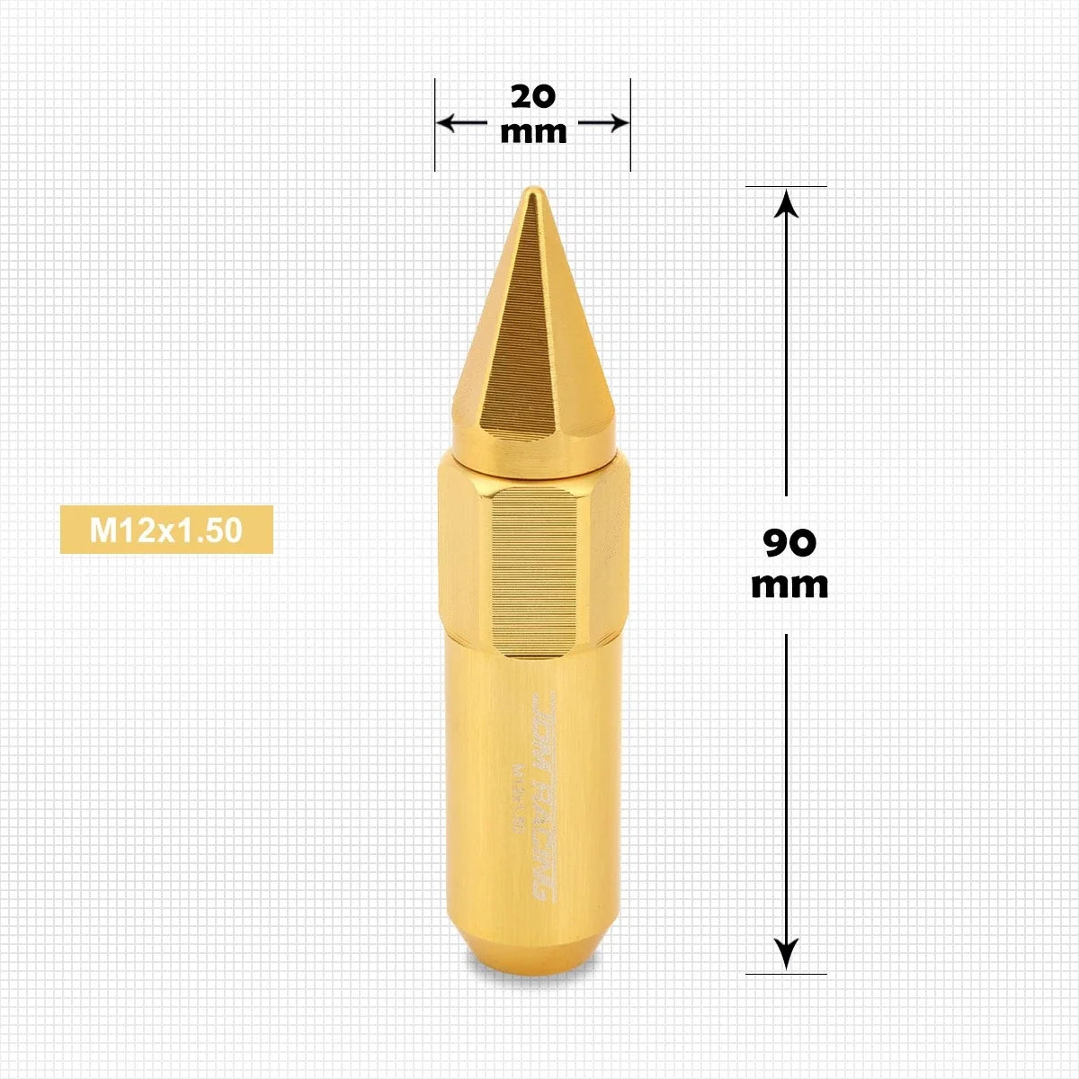 Set of 20 M12X1.5 Gold JDM Hex Spiked Wheel Lug Nuts + 20mm Extension
