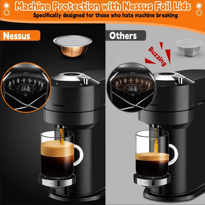 100 PCS Aluminum Foil Lids for Reusable Nespresso Vertuo Pods