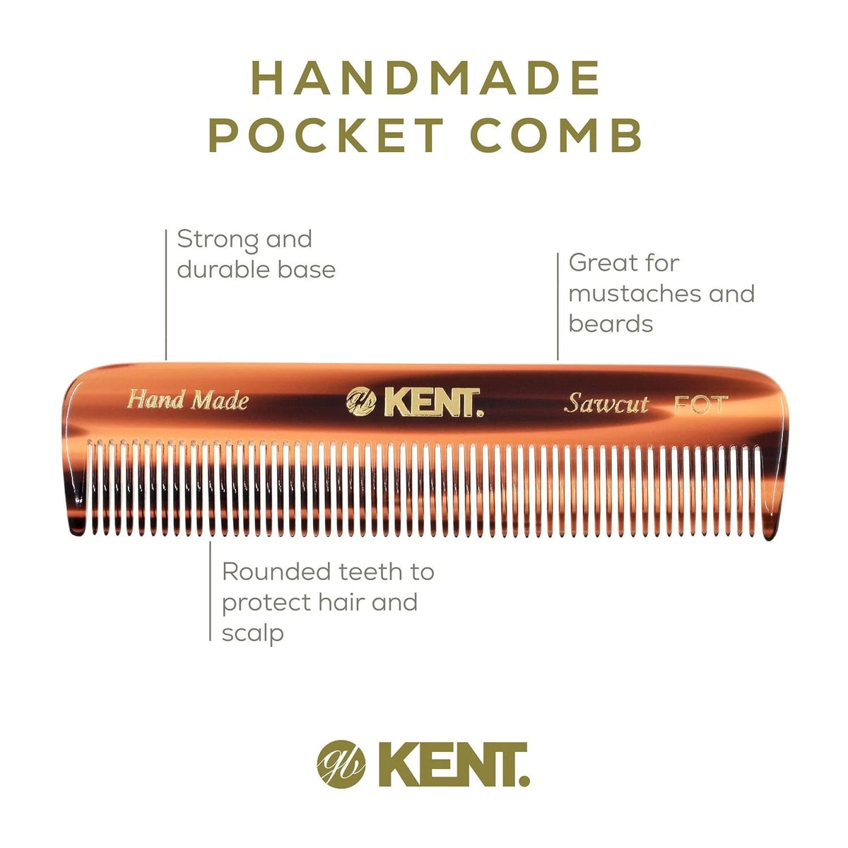 Fine Tooth Pocket Comb for Men, Women, Kids (Handmade, Tortoiseshell)