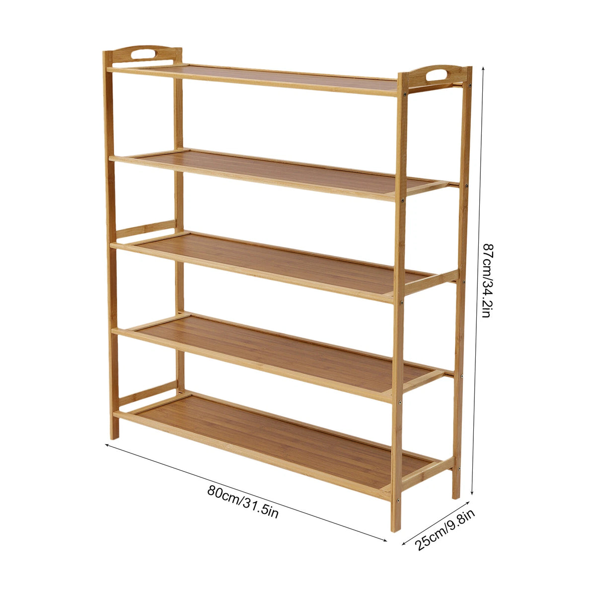 5-Tier Bamboo Shoe Rack Organizer for Storage (No Part Numbers)