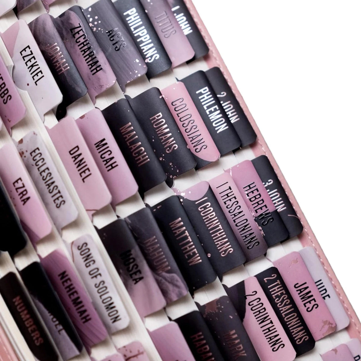 Laminated Bible Tabs for UPAFEXXI (Pink and Black Foil Embossed)
