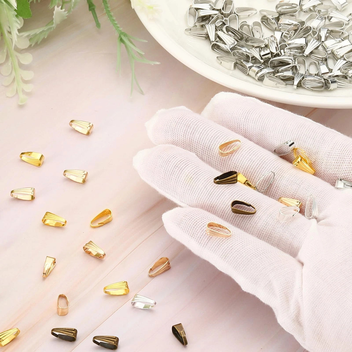 100Pcs Snap Bail Hook Pinch for Pendant Charm - Gold Tone