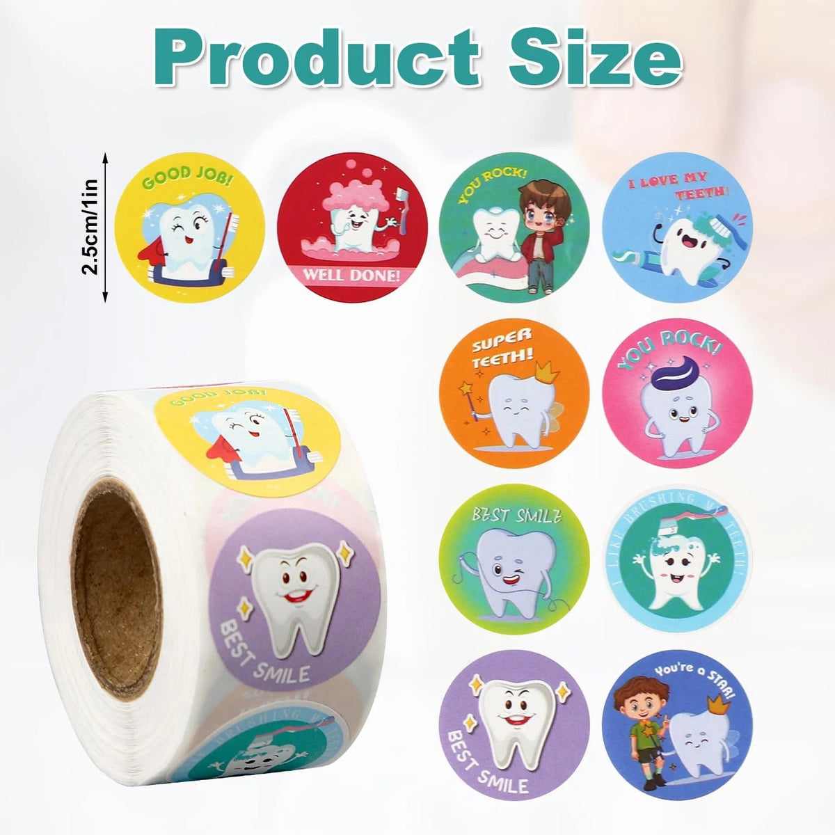 500pcs Round Tooth Reward Stickers for Dental Prizes (1 Inch)