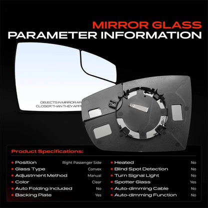 Passenger Manual Mirror Glass with Spotter for Ford Escape (2013–2016) FO1325158, CJ5Z17K707A