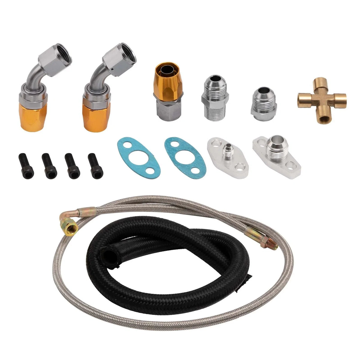 Turbo Oil Feed + Drain Return Line for T3 GT35 GT30 GT3582 (1/8 NPT AN10)