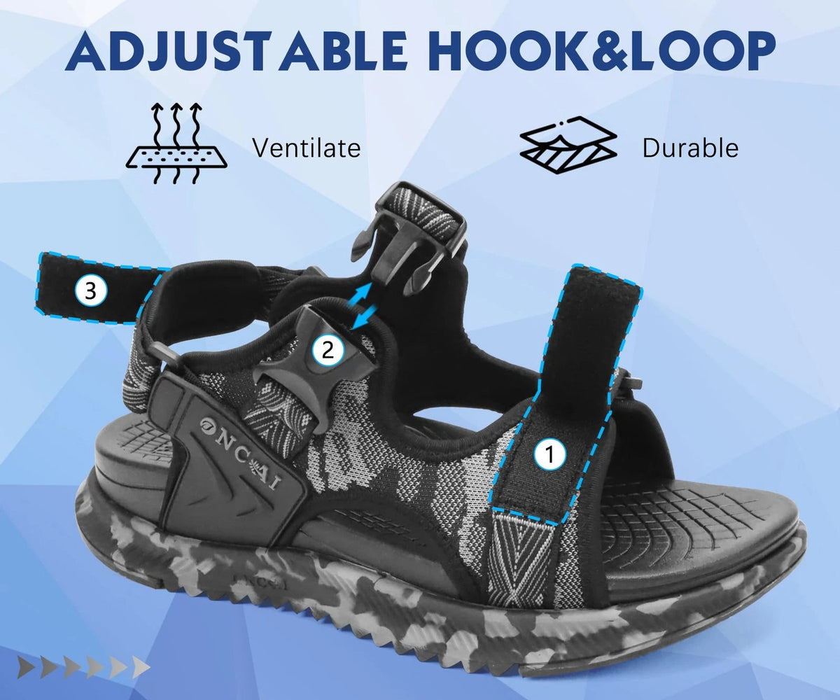Set of 2 ONCAI Men's Hiking Sandals for Arch Support (10.5, Black-Camo)