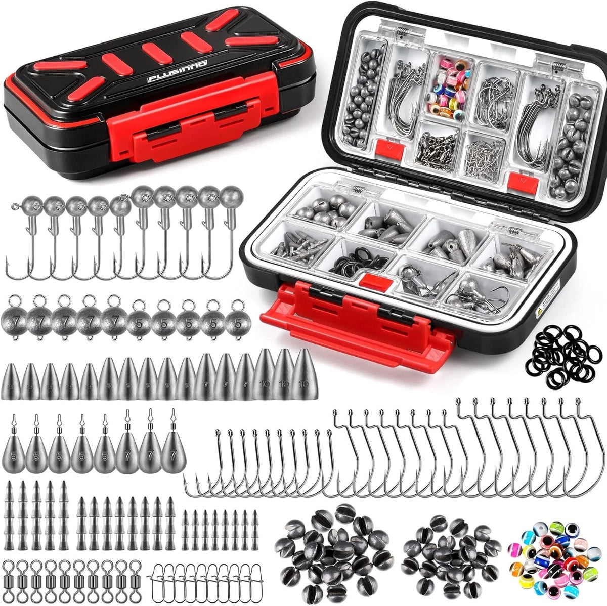 264pcs Fishing Tackle Kit with 10 Rigs & Waterproof Box for Bass and Trout