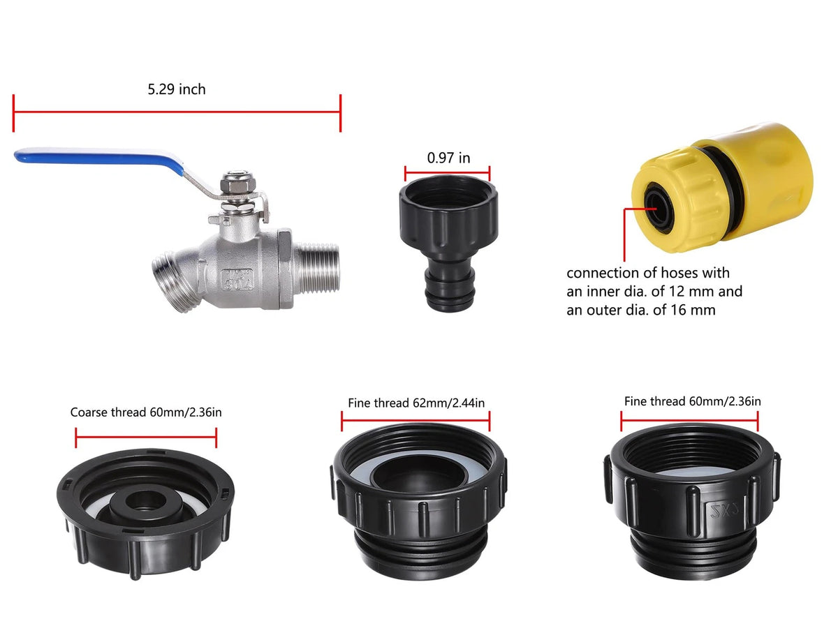 275-330 Gallon IBC Tote Water Tank Fittings 2.44" Black Yellow