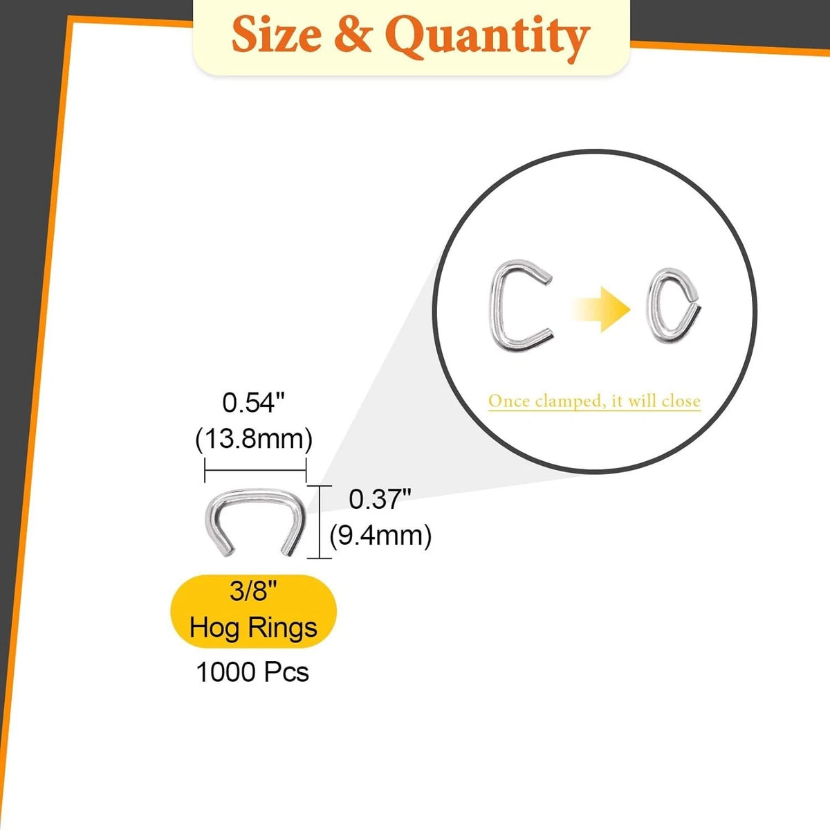 1000 Pcs 3/8" Galvanized Hog Rings for Upholstery and Construction