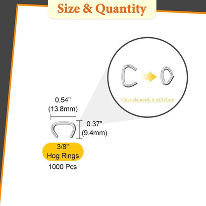 1000 Pcs 3/8" Galvanized Hog Rings for Upholstery and Construction