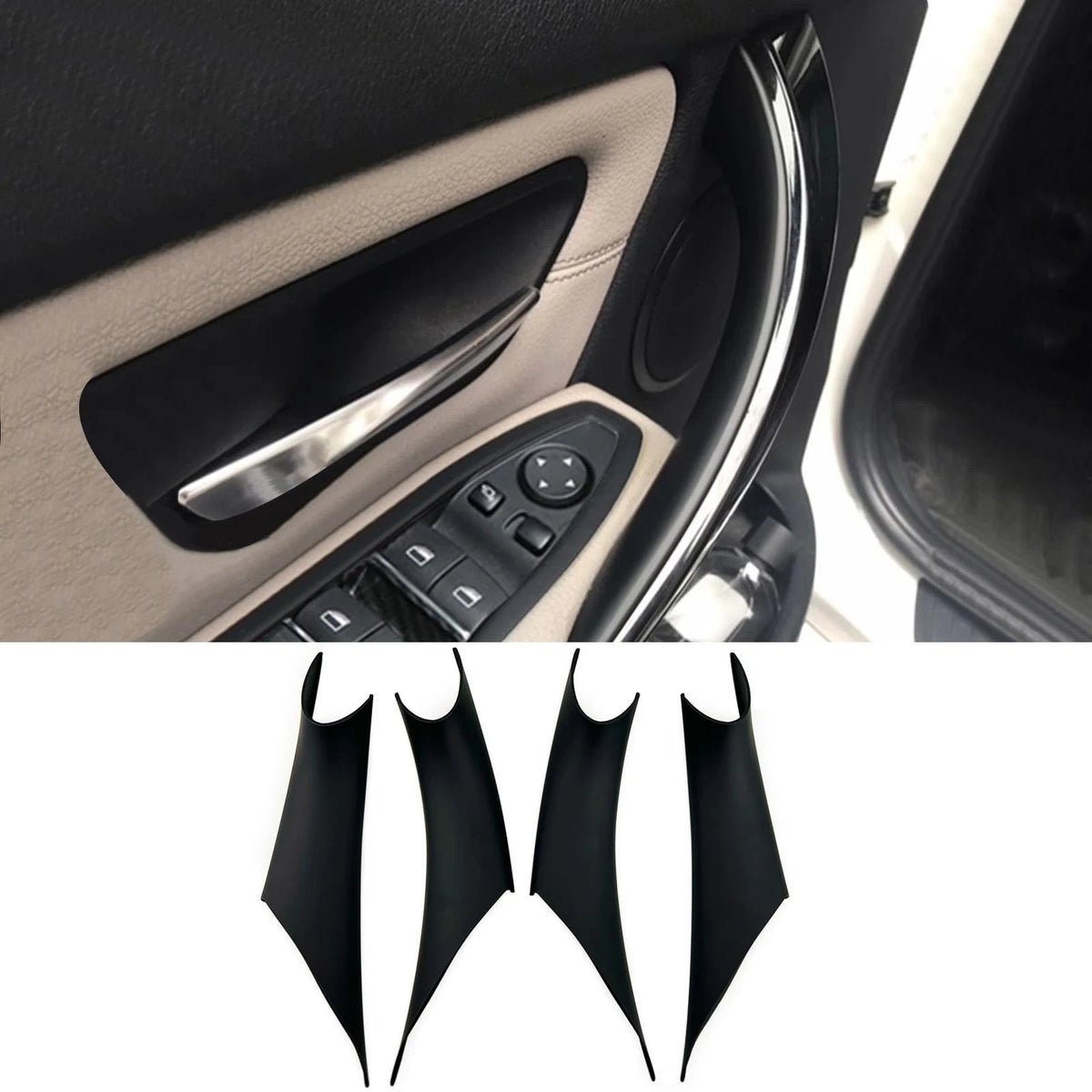 Set of 4 Car Door Handle Covers for (Interior, Black)
