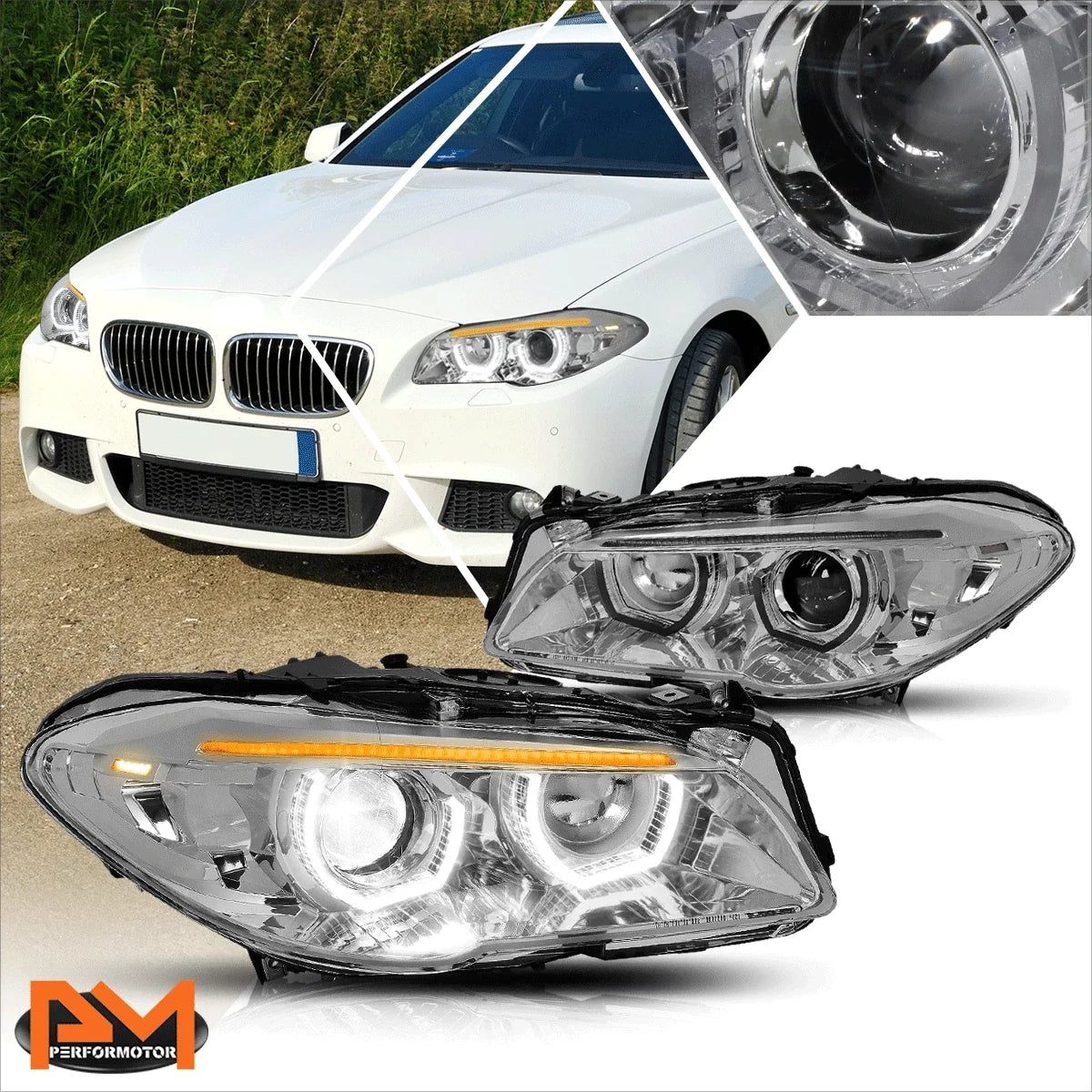 3D LED U-Halo Sequential Signal Lamp HID Projector Headlights for BMW F10 (2011–2013)