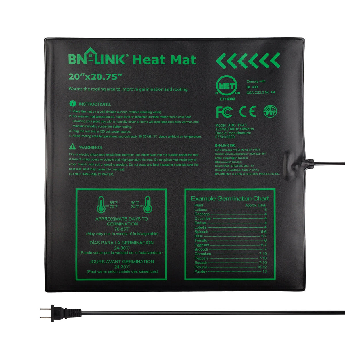 Seedling Heat Mat for Hydroponics 20"x20.75"