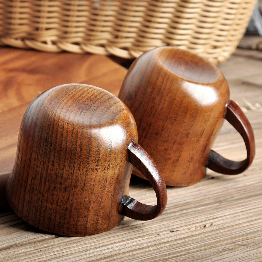2pc Wooden Cup Set for Coffee Tea Beer Juice Milk - Handmade Mug