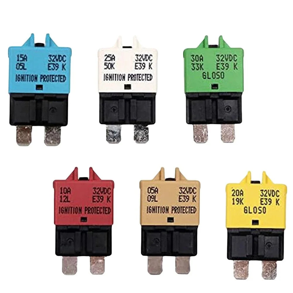 Set of 6 Manual Reset Fuses for Marine RV Truck Circuit Breakers 5A 30A