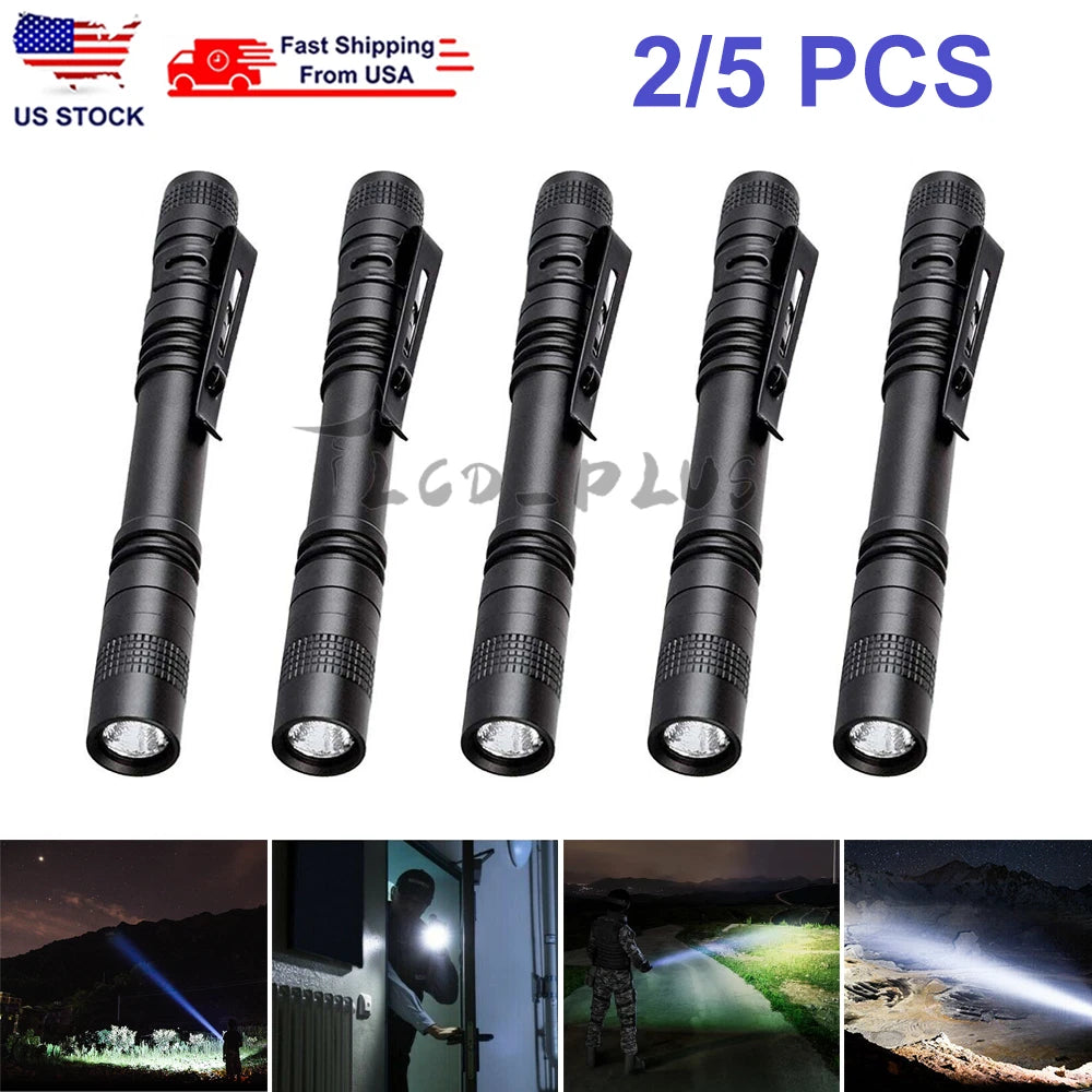 2X LED Flashlight Clip Mini Light for Pocket Portable Pen Torch
