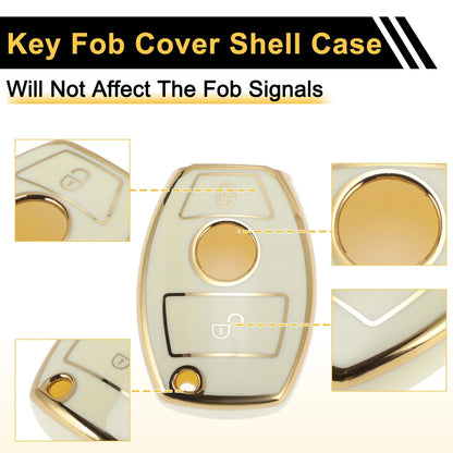 TPU Silicone Car Key Case for Mercedes-Benz (2 Buttons) - White/Gold Edge