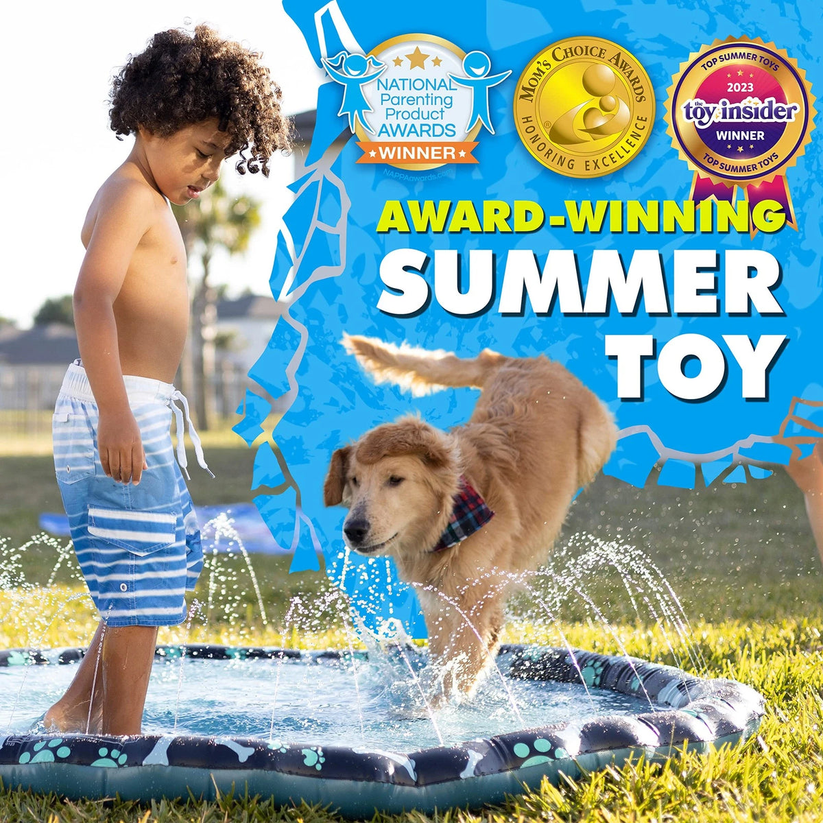 Extra Large Non Slip Splash Pad for Kids & Dogs, 69’’ Multicolored