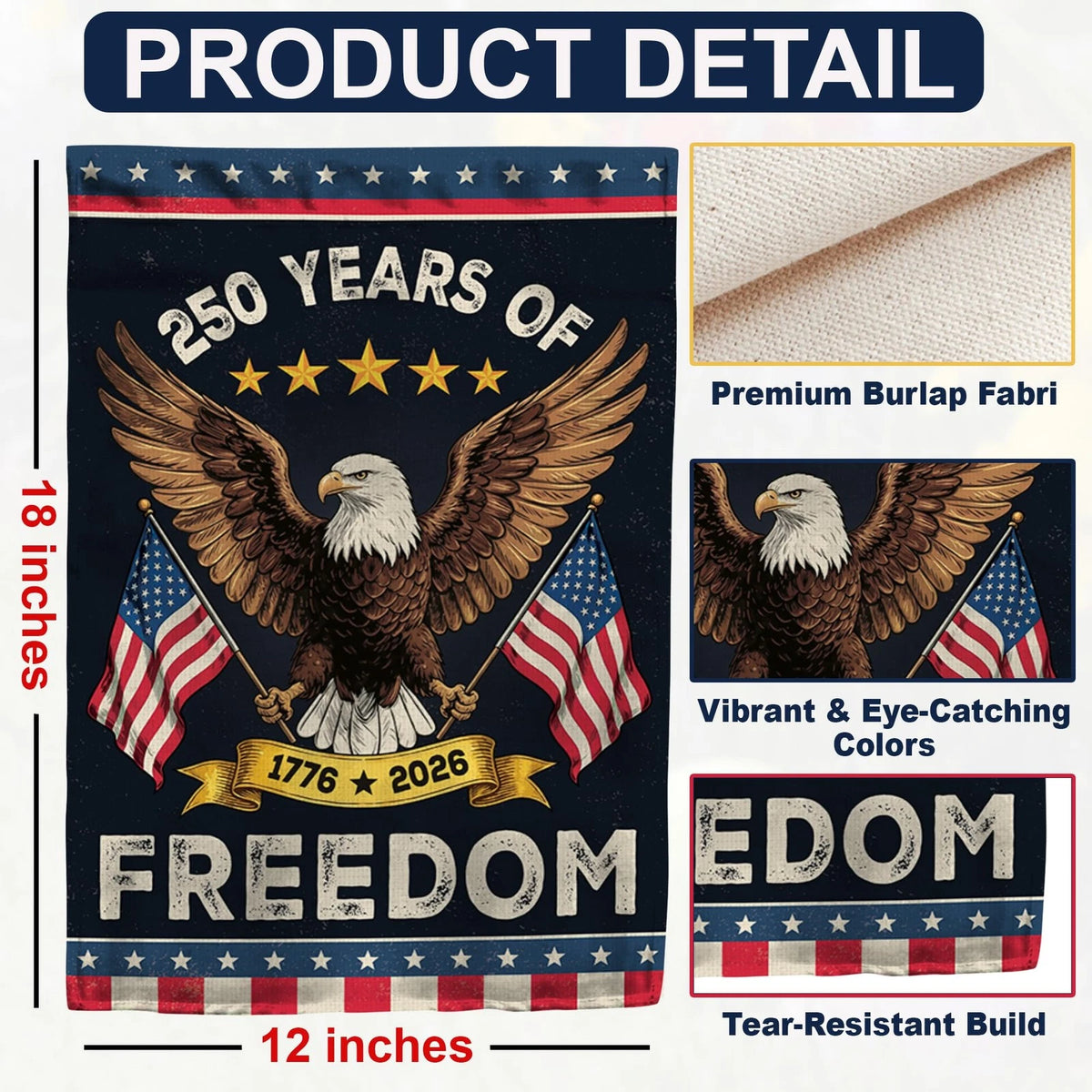 12x18 Garden Flag for America USA (250th Anniversary)
