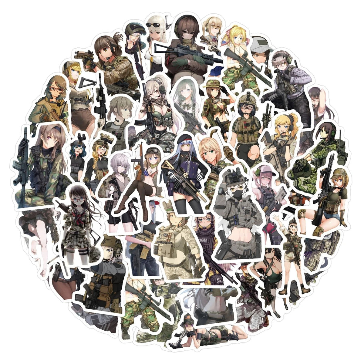 60 Pcs Anime Camouflage Girl Stickers for Various Uses