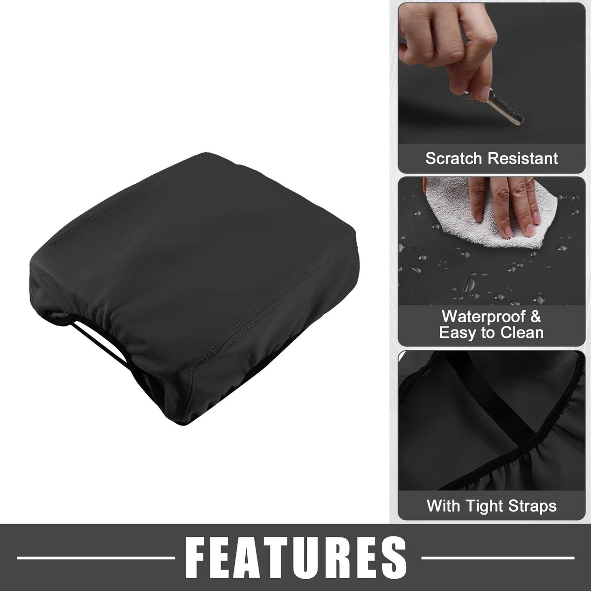 Center Console Pad Armrest Cover Protector for Ford F150 (2015–2020) Black