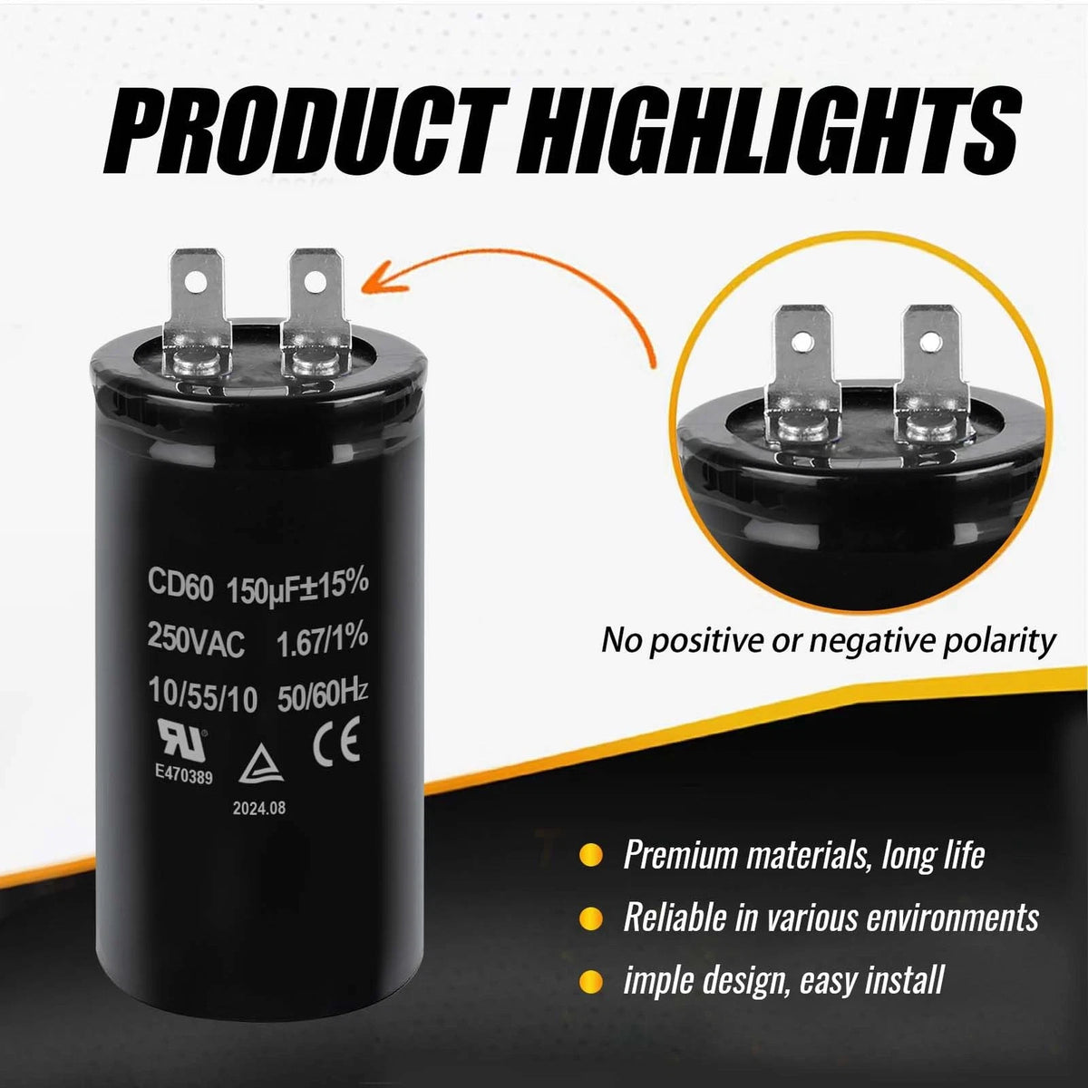 150uF Motor Start Capacitor for Electric Motors (250VAC 50/60Hz)