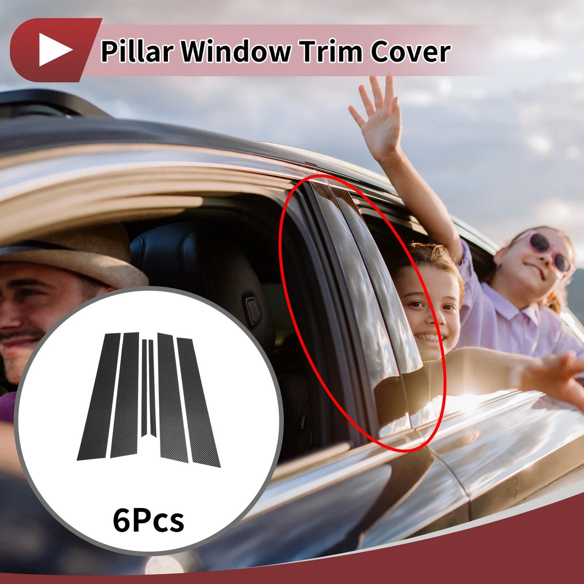 Door Pillar Window Trim for Nissan Bluebird (2000–2006) Black Carbon Fiber