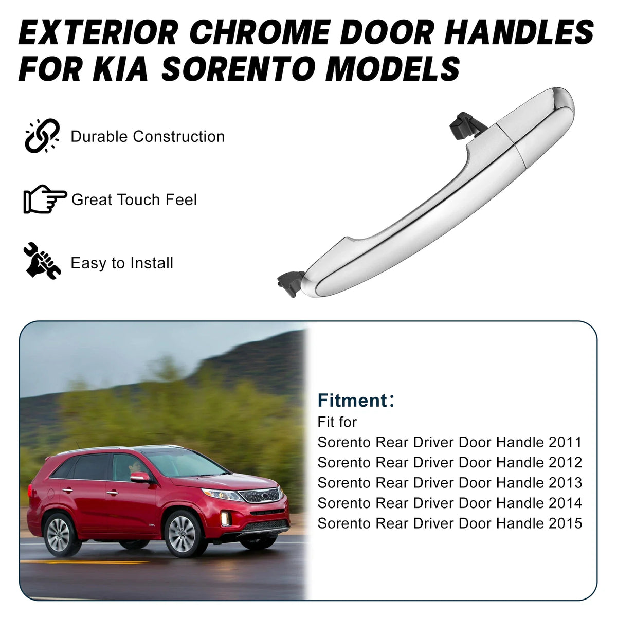 Exterior Door Handle for Kia Sorento (2011–2015) Rear Right Passenger Chrome