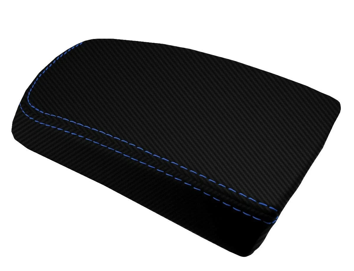 Console Lid Armrest Cover for Toyota Yaris (2008–2011) Carbon Fiber Blue Stitch